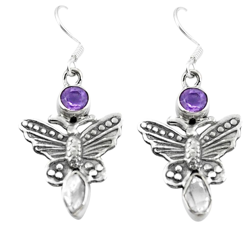 Natural white herkimer diamond 925 silver butterfly earrings d29603