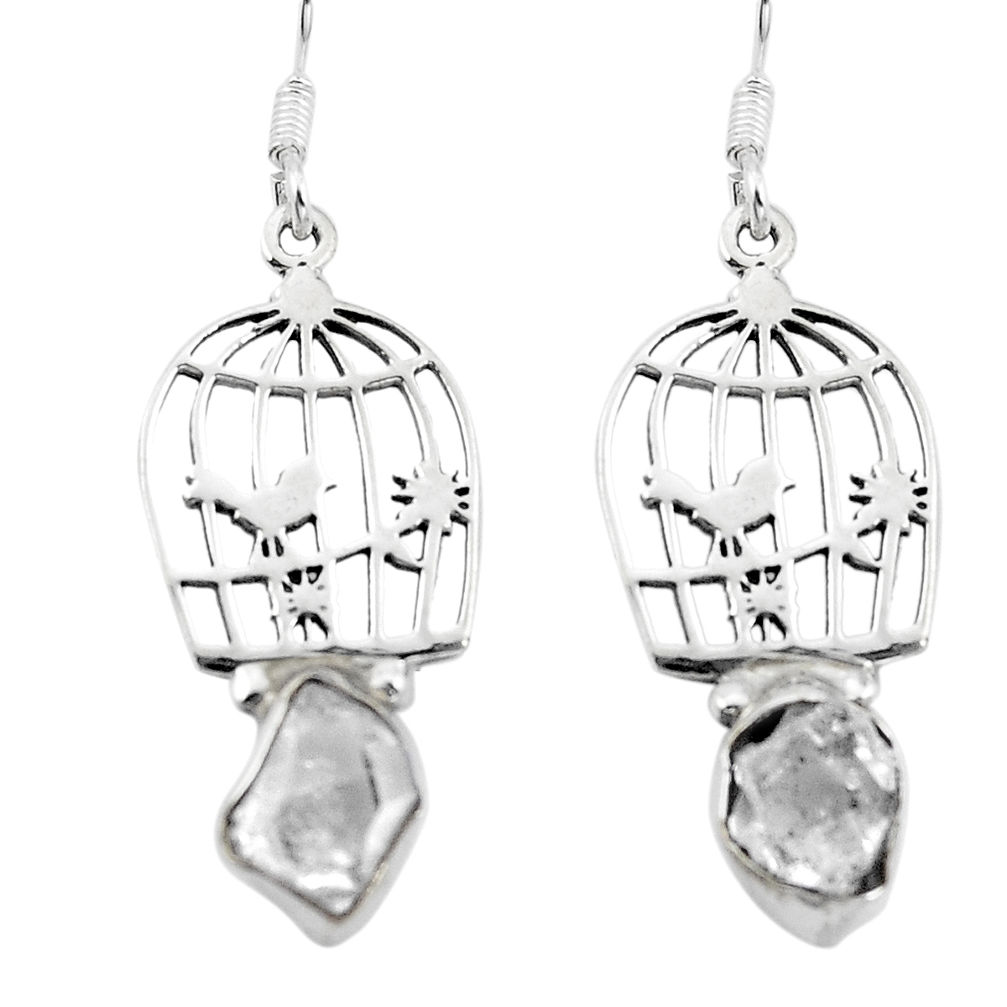 925 silver natural white herkimer diamond dangle cage charm earrings d29604