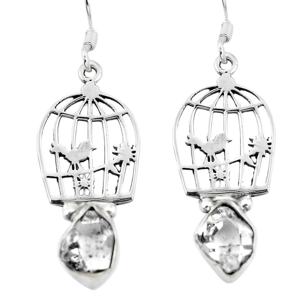 Natural white herkimer diamond 925 silver dangle cage charm earrings d29606