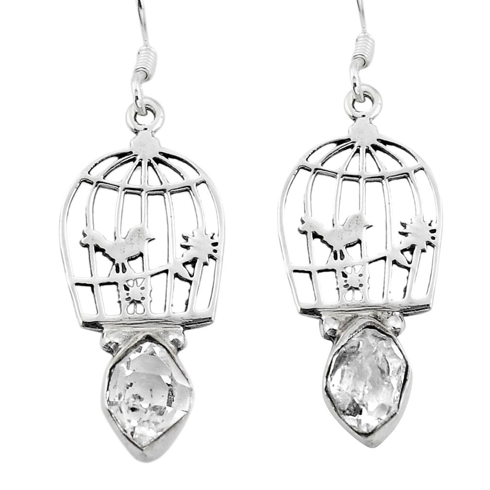 Natural white herkimer diamond 925 silver dangle cage charm earrings d29609