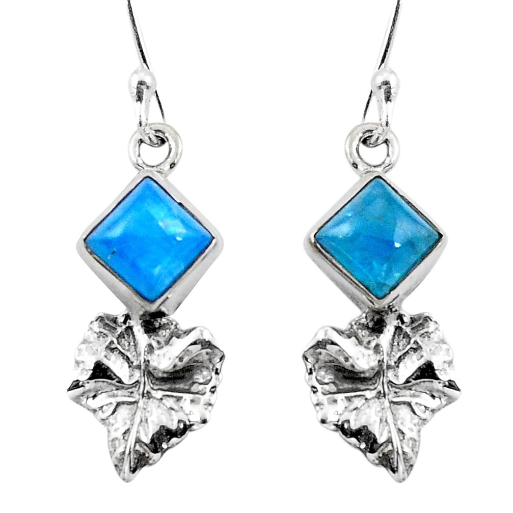 Natural blue apatite (madagascar) 925 silver deltoid leaf earrings d29618