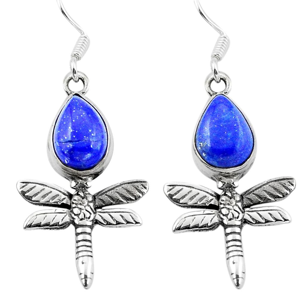 Natural blue lapis lazuli 925 sterling silver dragonfly earrings d29623