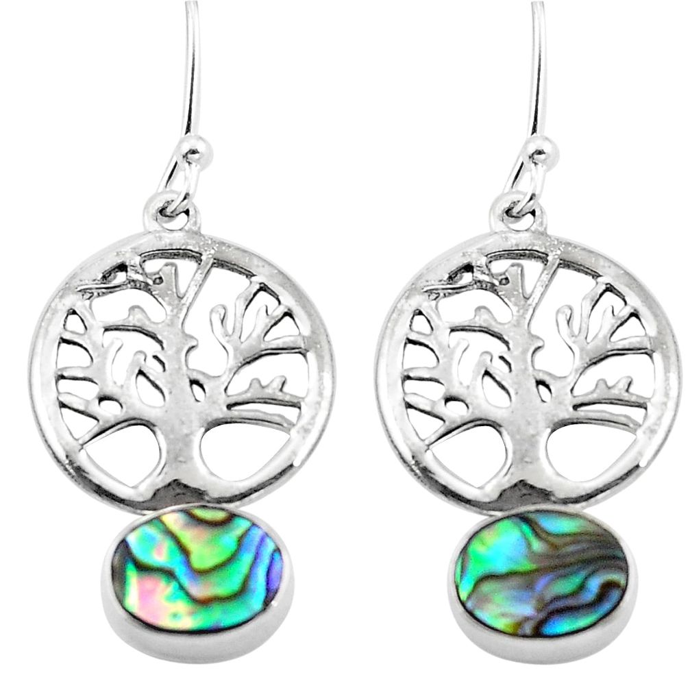 Natural green abalone paua seashell 925 silver tree of life earrings d29630