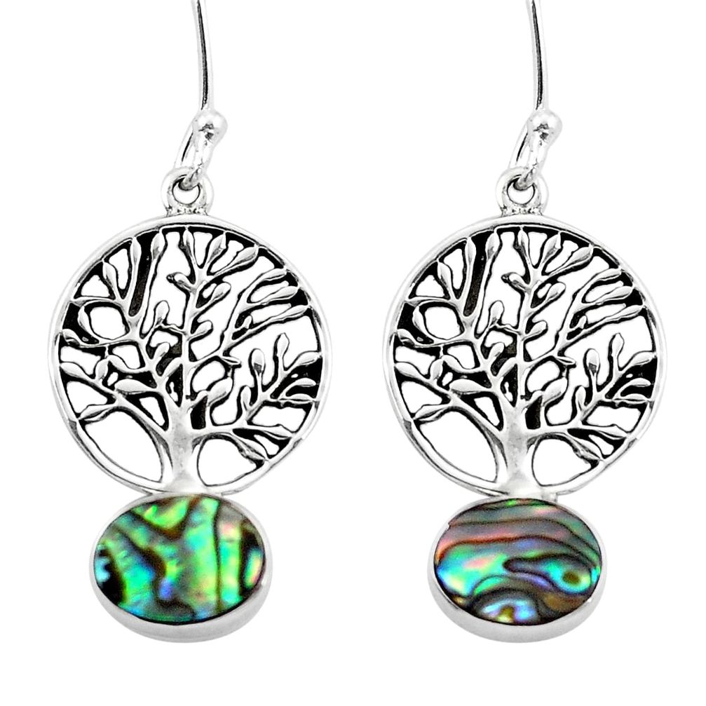 Natural green abalone paua seashell 925 silver tree of life earrings d29634