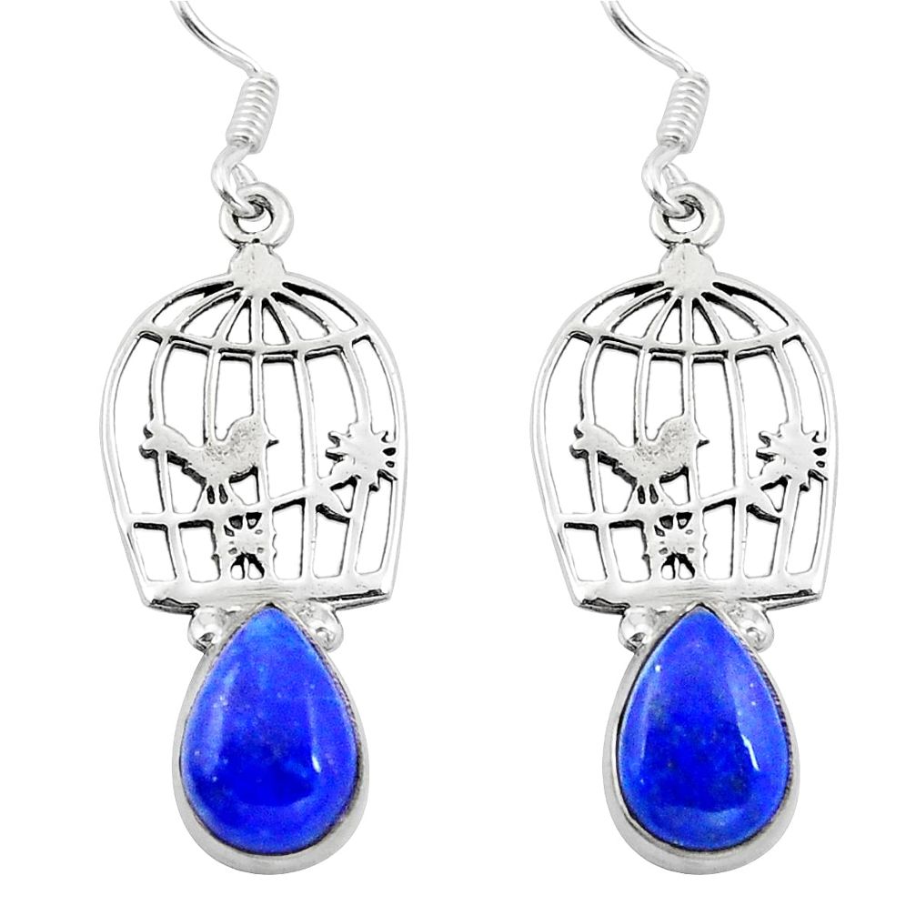 925 sterling silver natural blue lapis lazuli cage charm earrings d29637