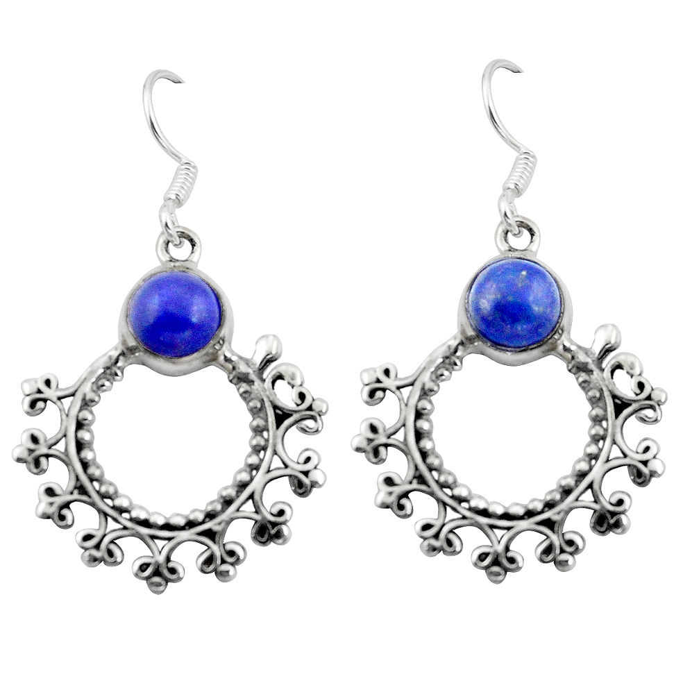 Natural blue lapis lazuli 925 sterling silver dangle earrings d29638