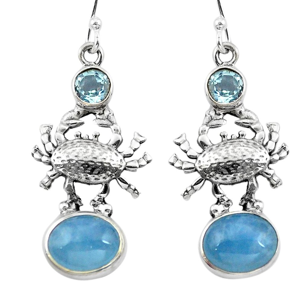 Natural blue aquamarine topaz 925 sterling silver crab earrings d29642