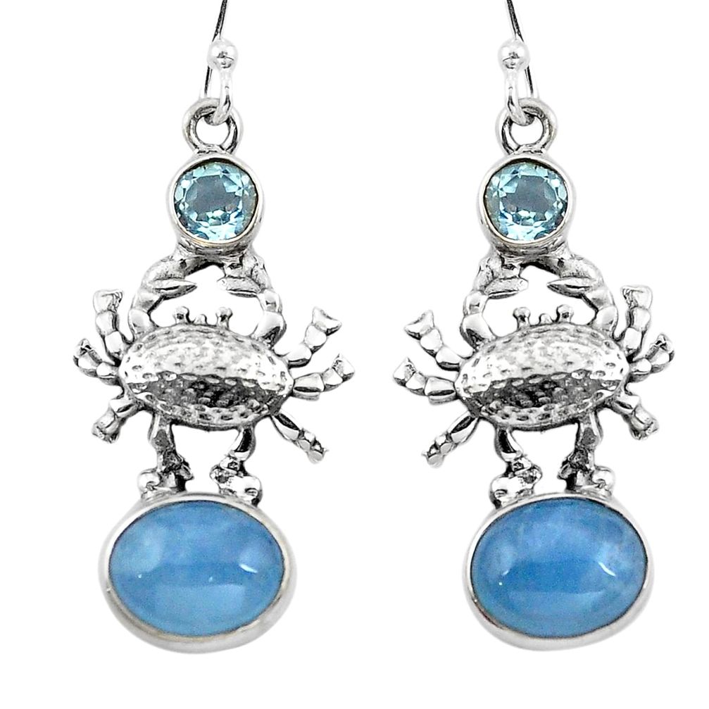 925 sterling silver natural blue aquamarine topaz crab earrings d29644