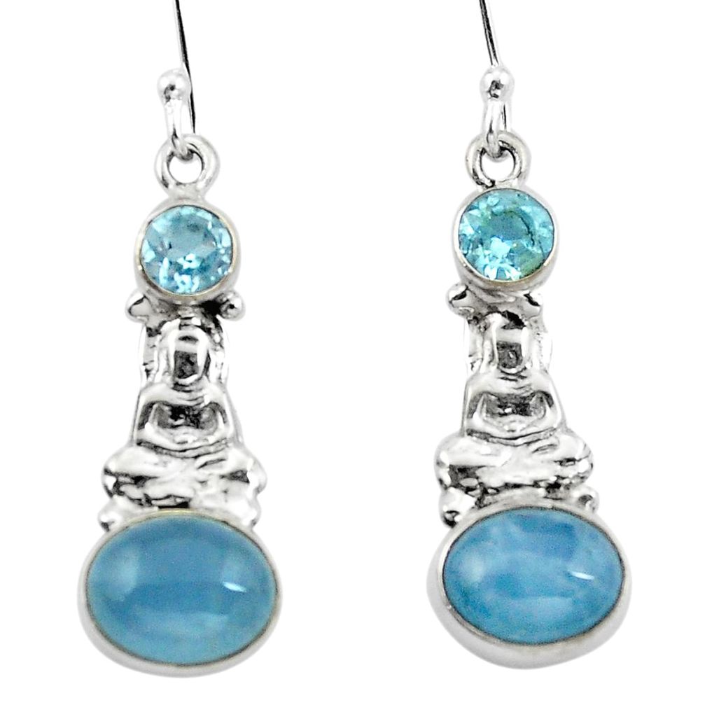 Natural blue aquamarine topaz 925 silver buddha charm earrings d29647