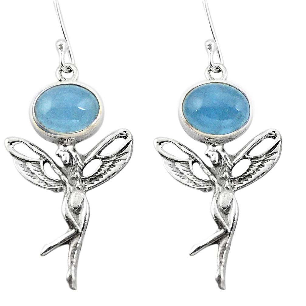 Natural blue aquamarine 925 silver angel wings fairy earrings d29648