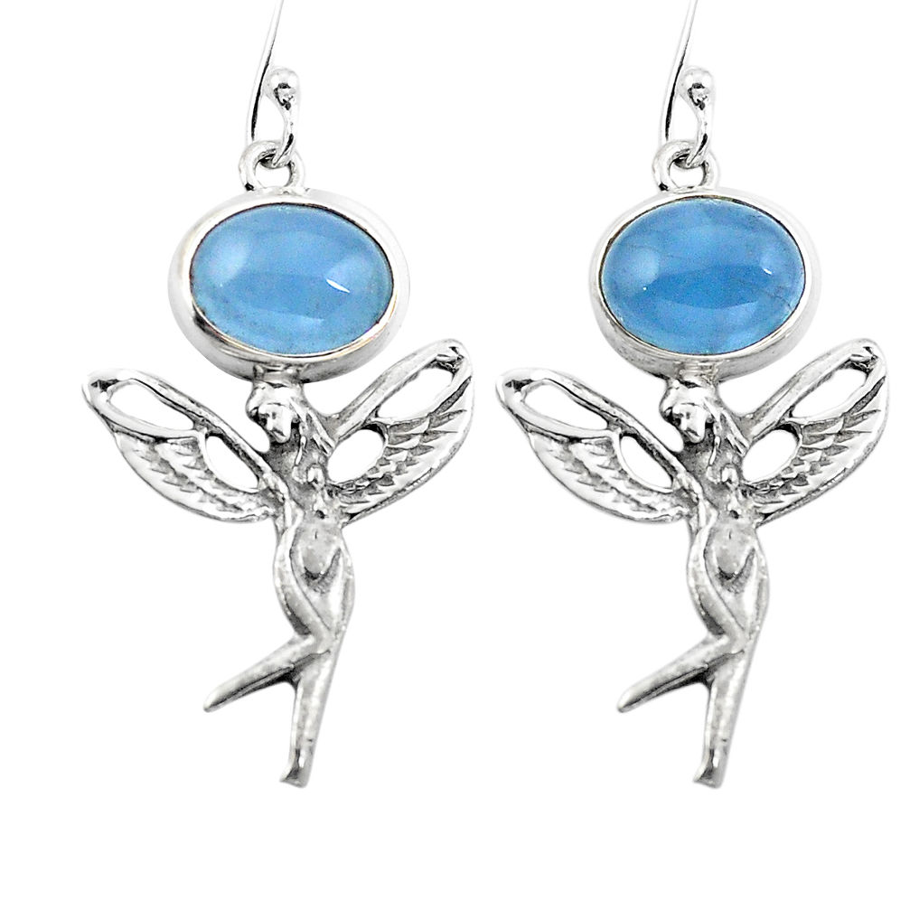 Natural blue aquamarine 925 silver angel wings fairy earrings d29650