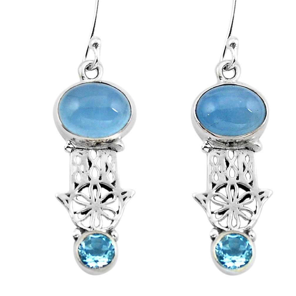 Natural blue aquamarine 925 silver hand of god hamsa earrings d29655