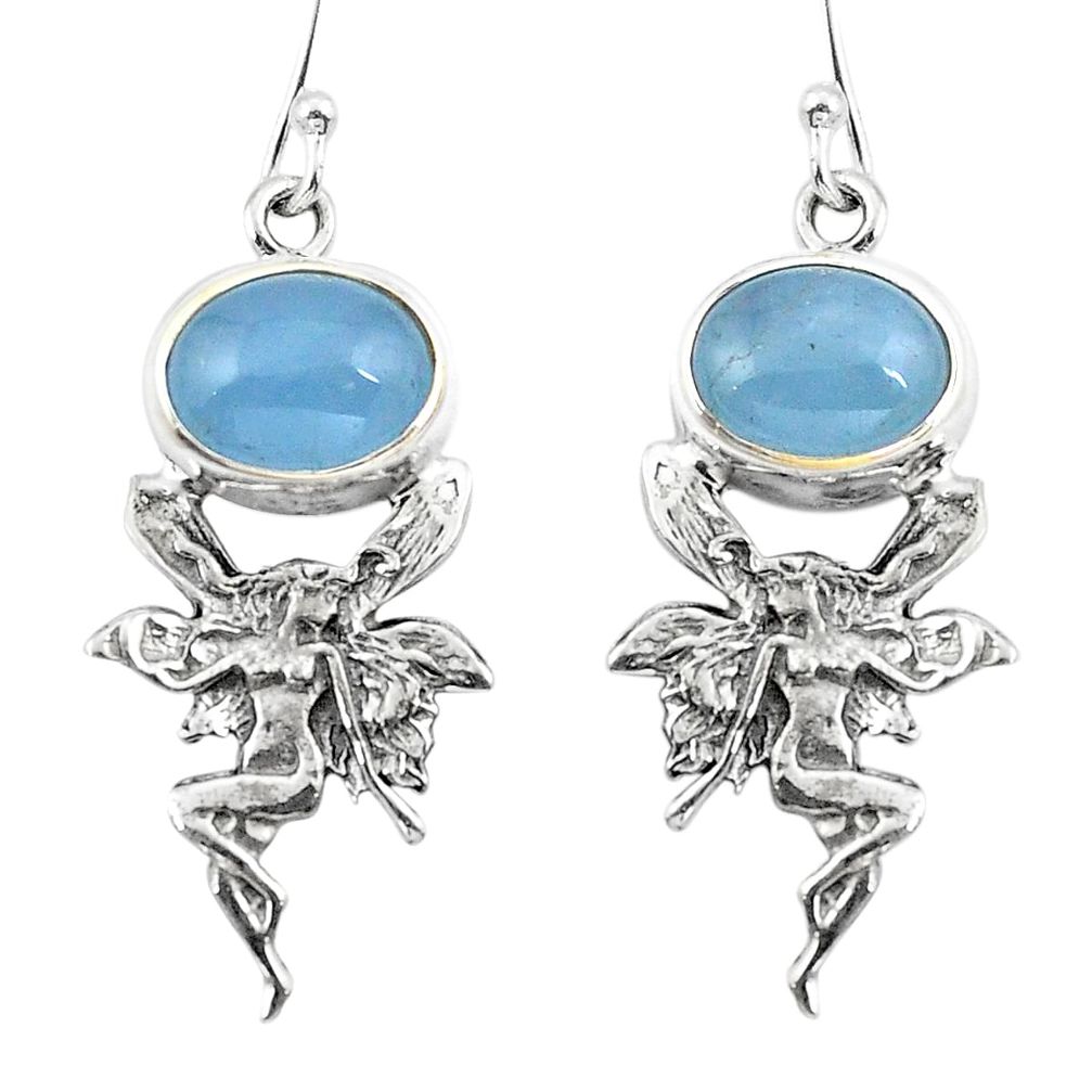 Natural blue aquamarine 925 silver angel wings fairy earrings d29658