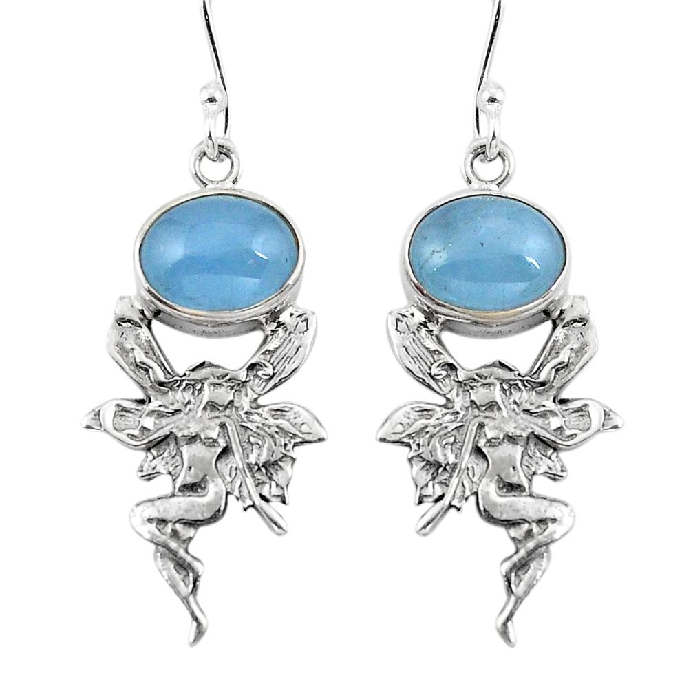 Natural blue aquamarine 925 silver angel wings fairy earrings d29659
