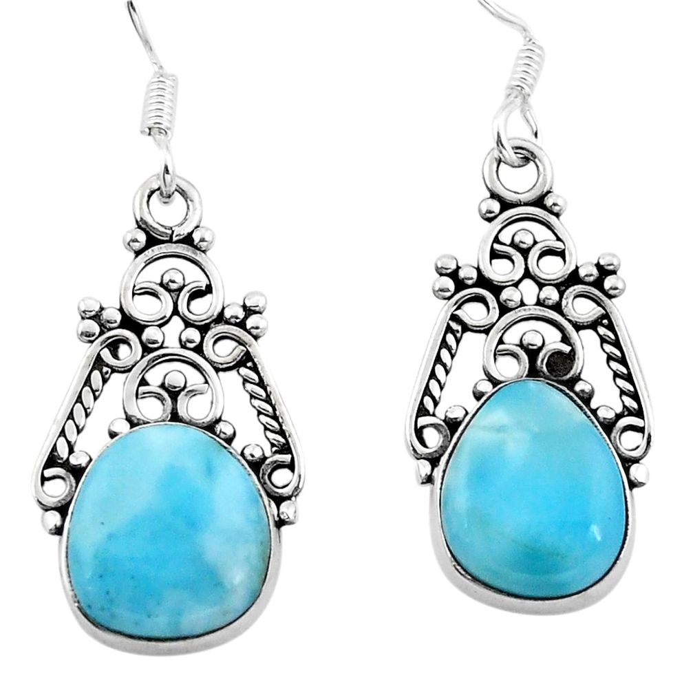 Natural blue larimar 925 sterling silver dangle earrings jewelry d29665