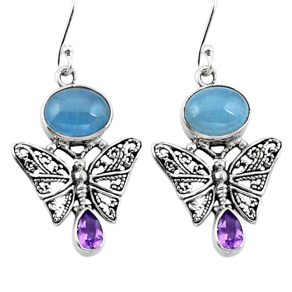 Natural blue aquamarine amethyst 925 silver butterfly earrings d29671
