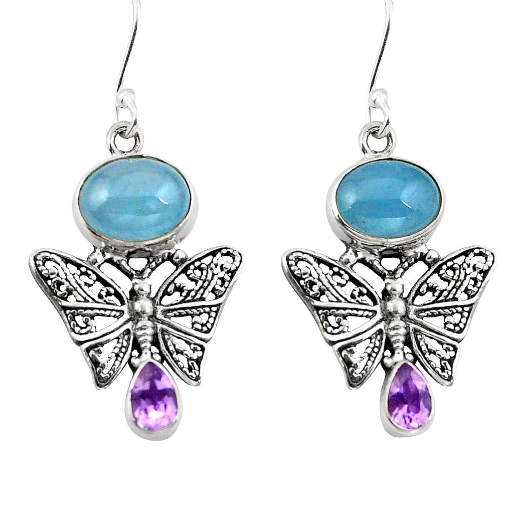 Natural blue aquamarine amethyst 925 silver butterfly earrings d29672