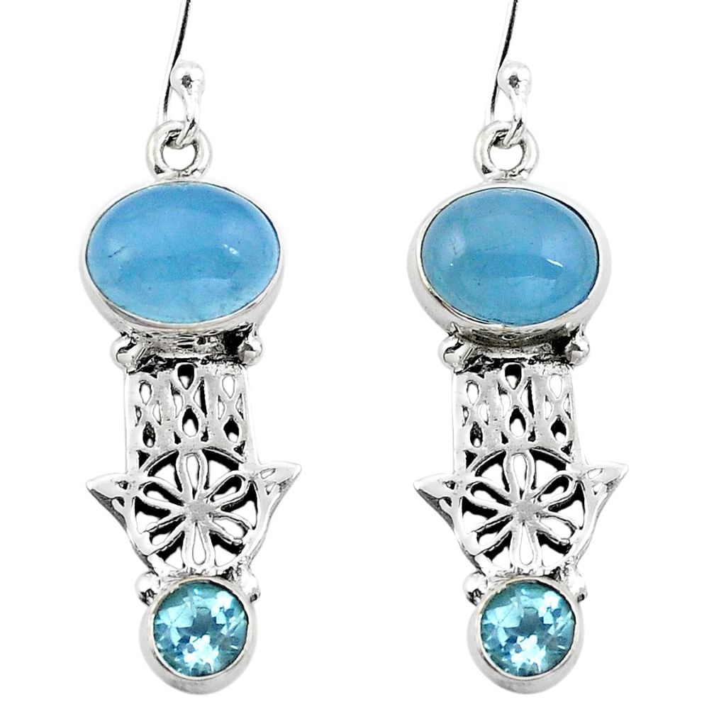 Natural blue aquamarine 925 silver hand of god hamsa earrings d29674