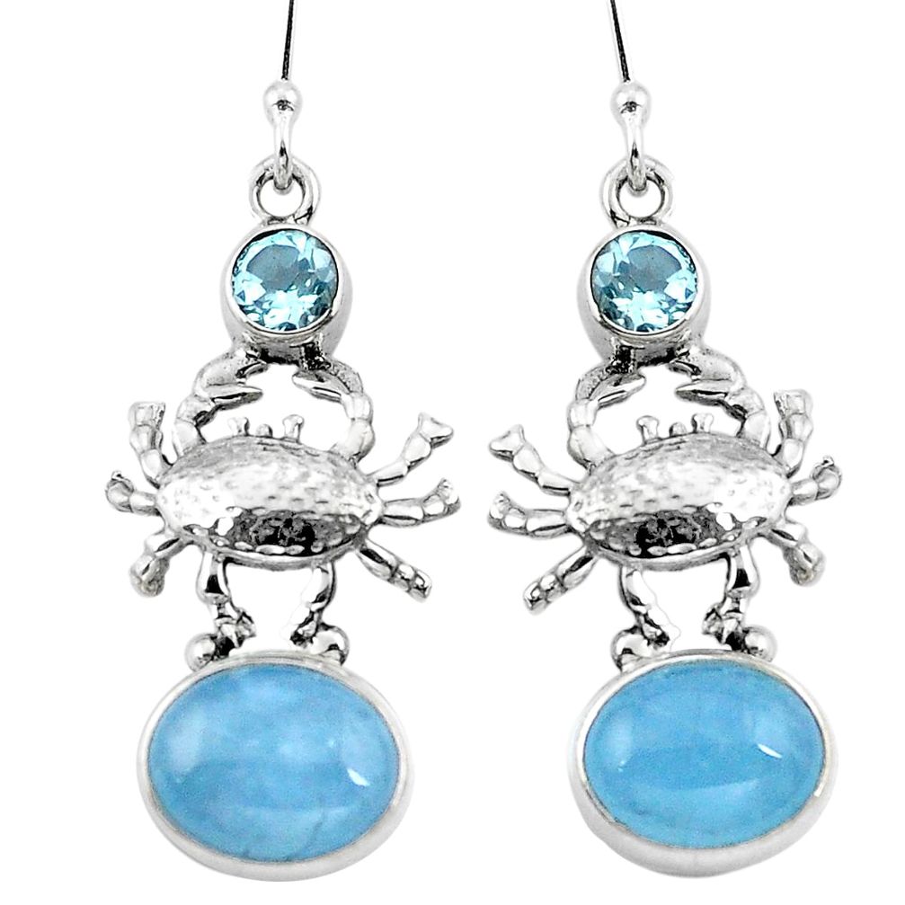 Natural blue aquamarine topaz 925 sterling silver crab earrings d29675