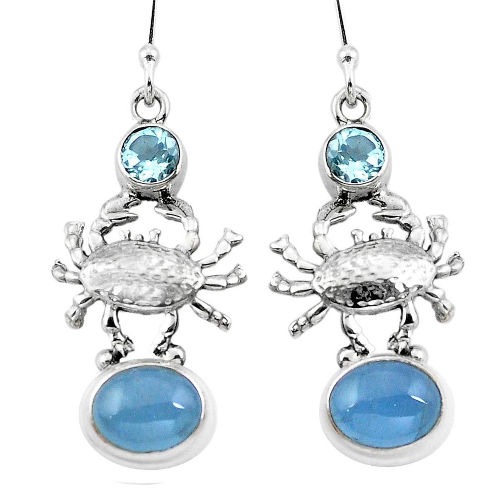 Natural blue aquamarine topaz 925 sterling silver crab earrings d29676