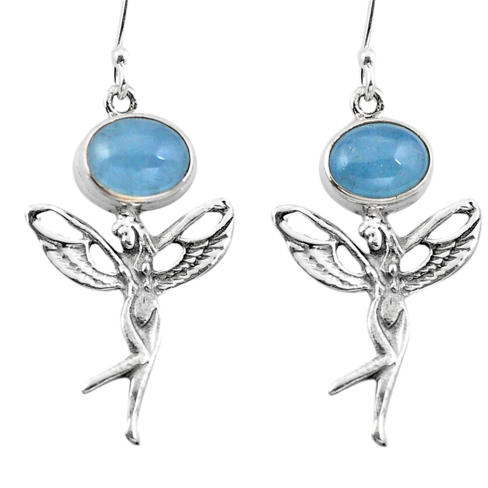 Natural blue aquamarine 925 silver angel wings fairy earrings d29680