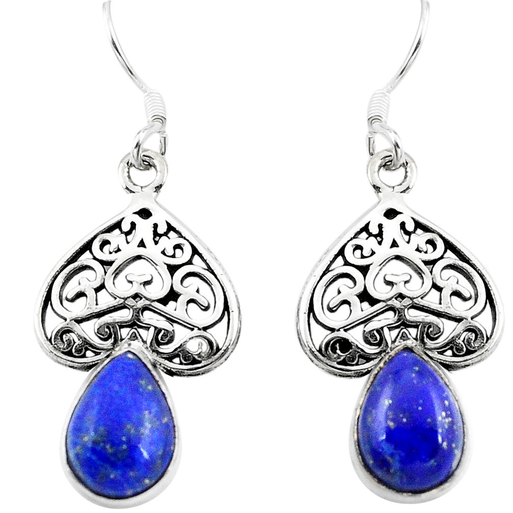 Natural blue lapis lazuli 925 sterling silver dangle earrings d29685