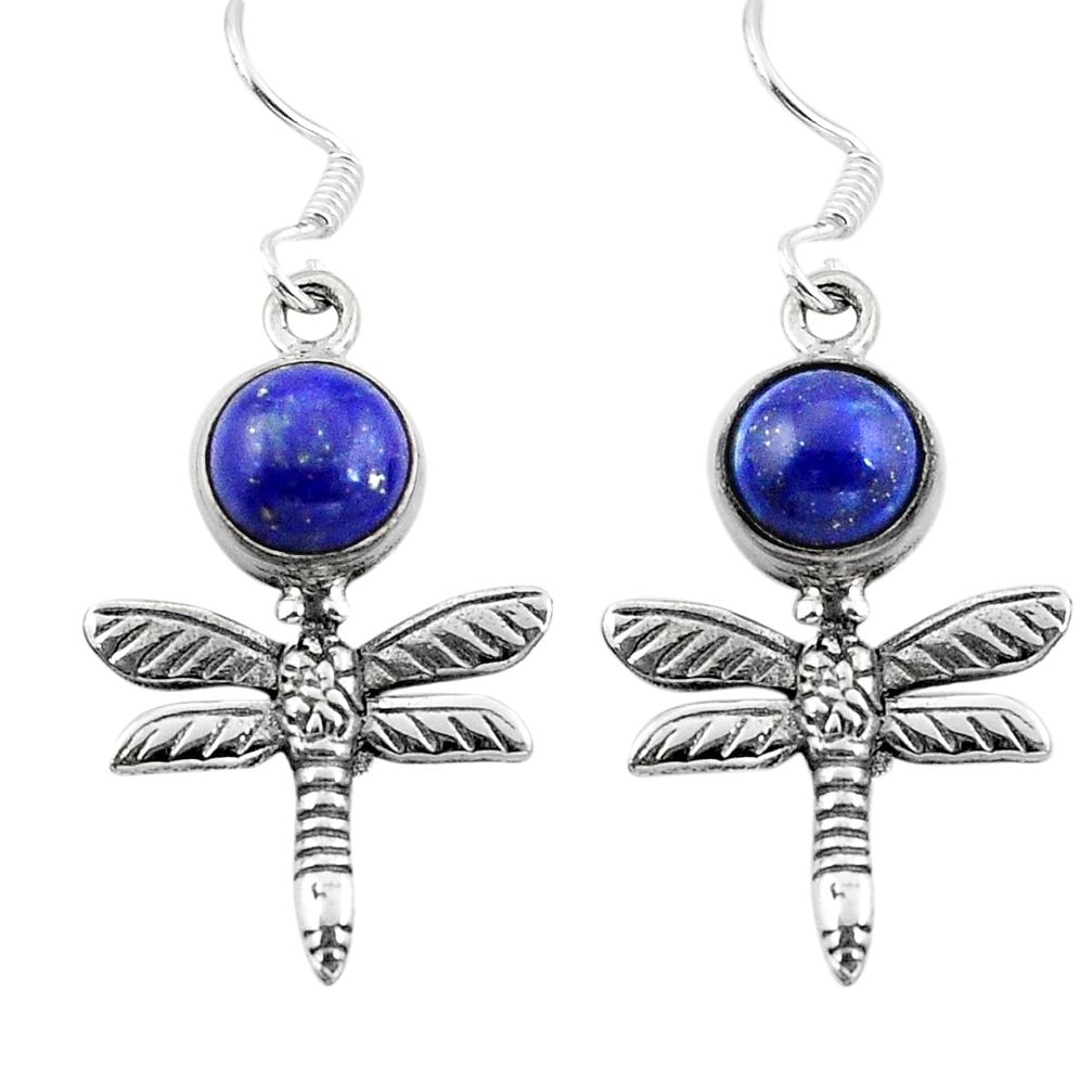 Natural blue lapis lazuli 925 sterling silver dragonfly earrings d29686