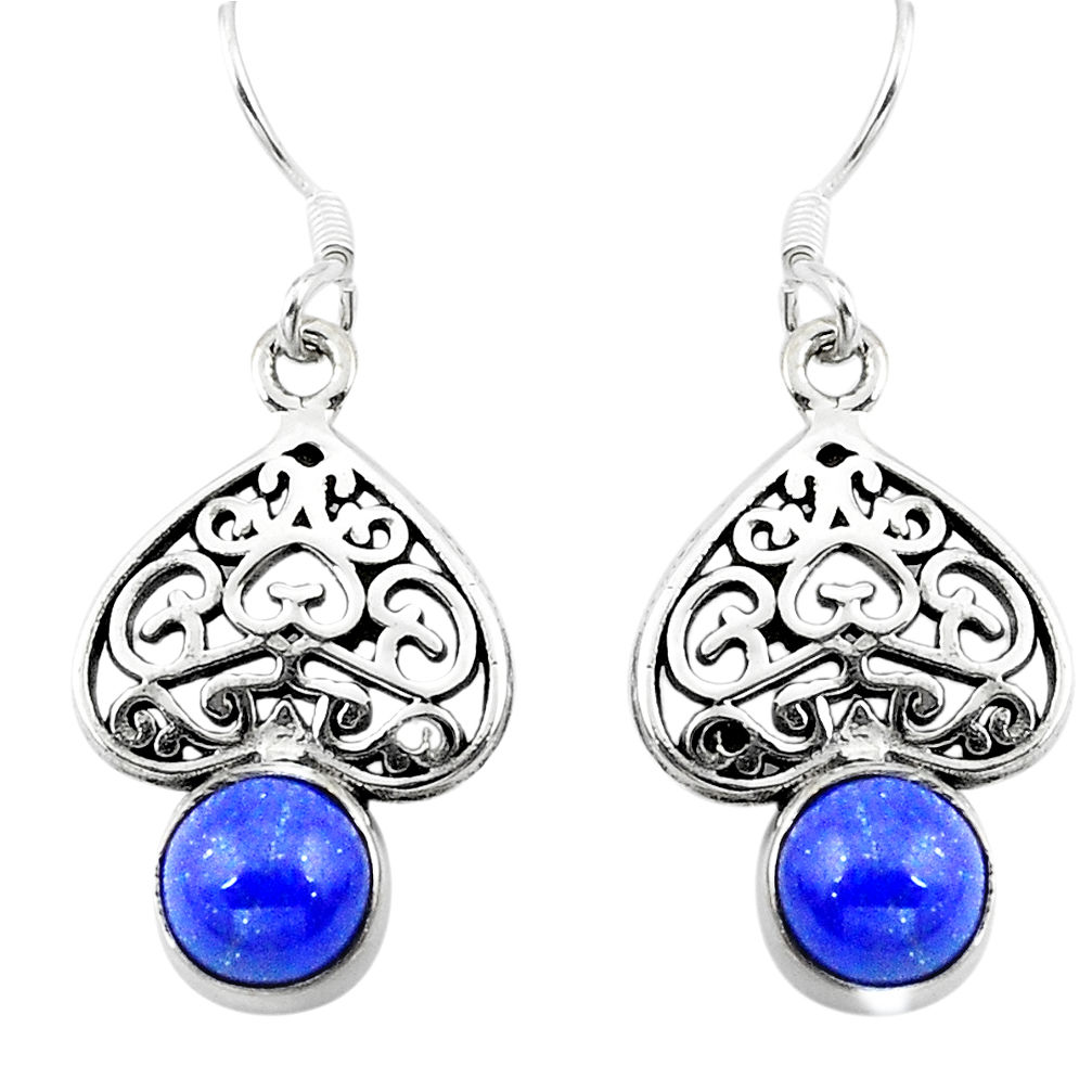 Natural blue lapis lazuli 925 sterling silver dangle earrings d29689