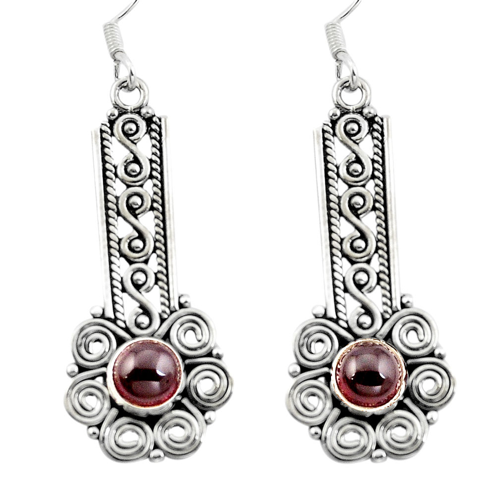 Natural red garnet 925 sterling silver dangle earrings jewelry d29692