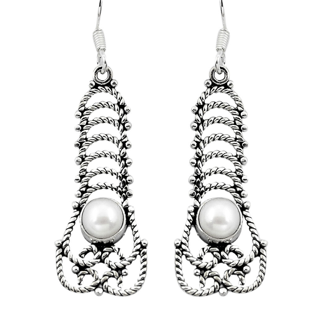 Natural white pearl 925 sterling silver dangle earrings jewelry d29694