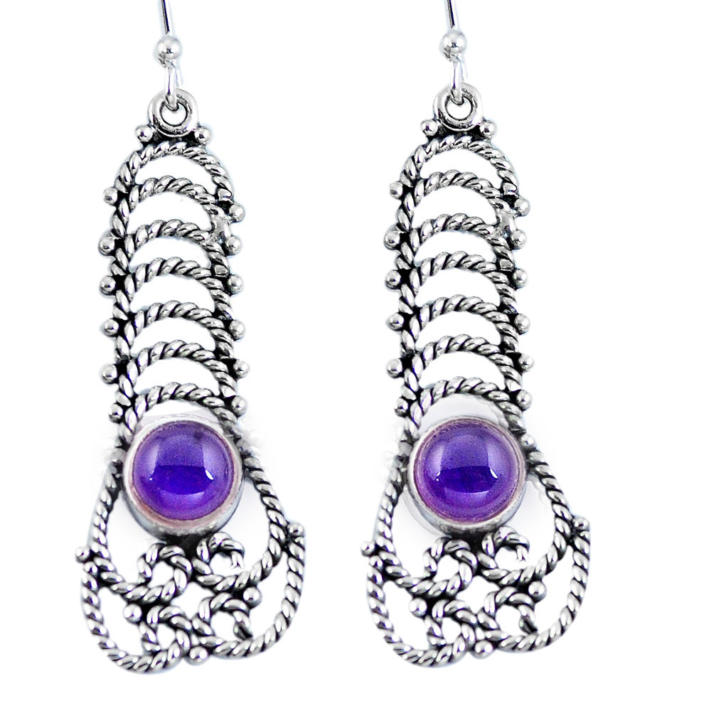 Natural purple amethyst 925 sterling silver dangle earrings d29698