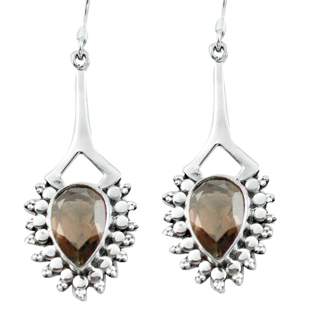 Brown smoky topaz 925 sterling silver dangle earrings jewelry d29701