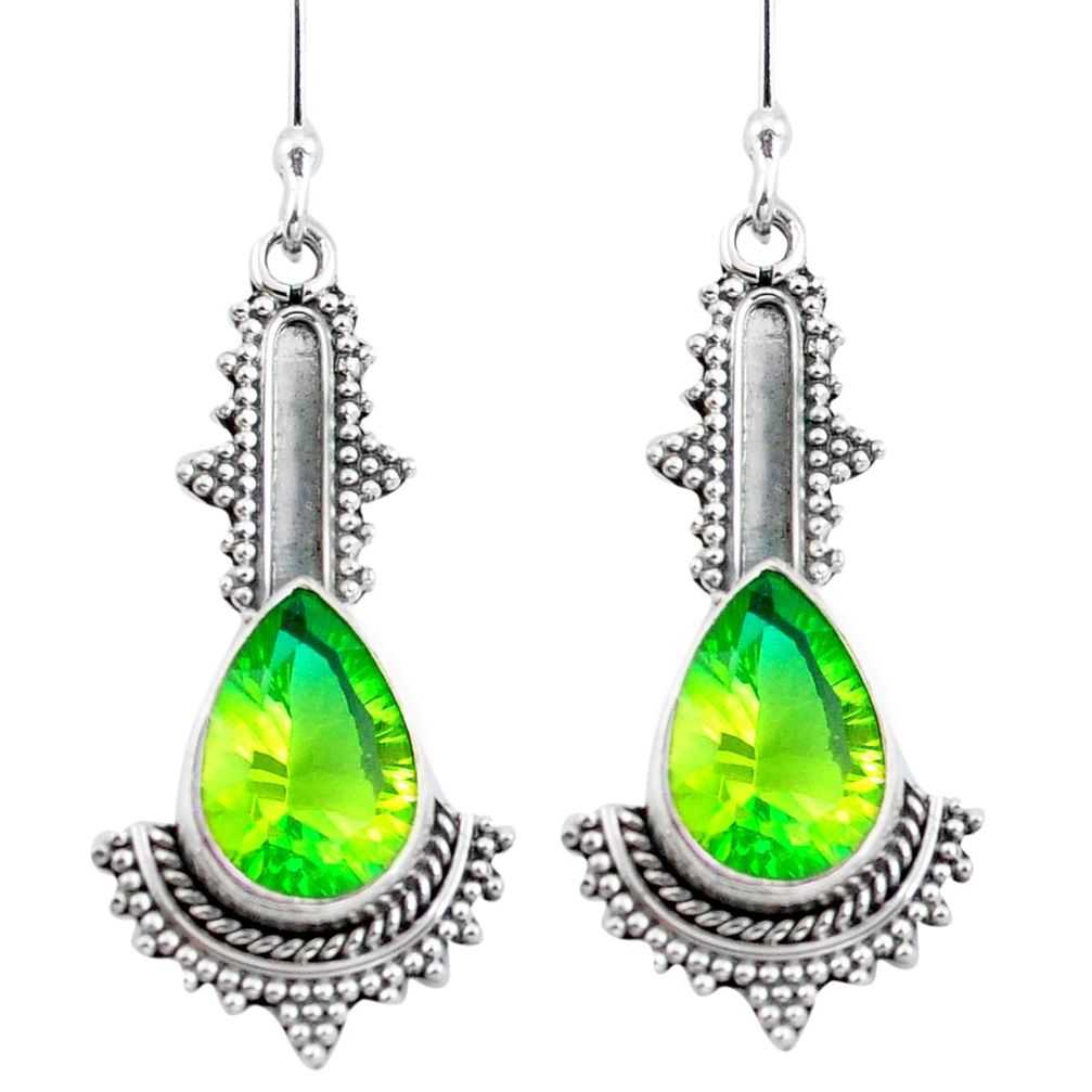 Green tourmaline (lab) 925 sterling silver dangle earrings d29703