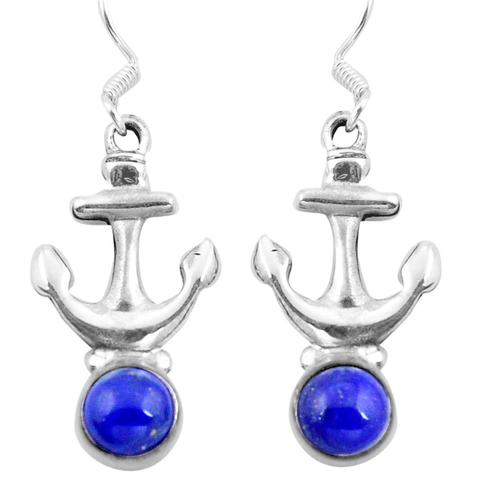 Natural blue lapis lazuli 925 silver dangle anchor charm earrings d29704