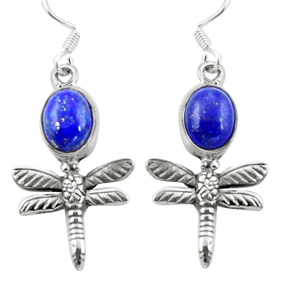 Natural blue lapis lazuli 925 sterling silver dragonfly earrings d29706