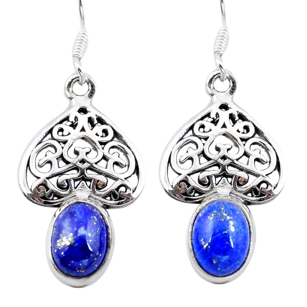 Natural blue lapis lazuli 925 sterling silver dangle earrings d29709