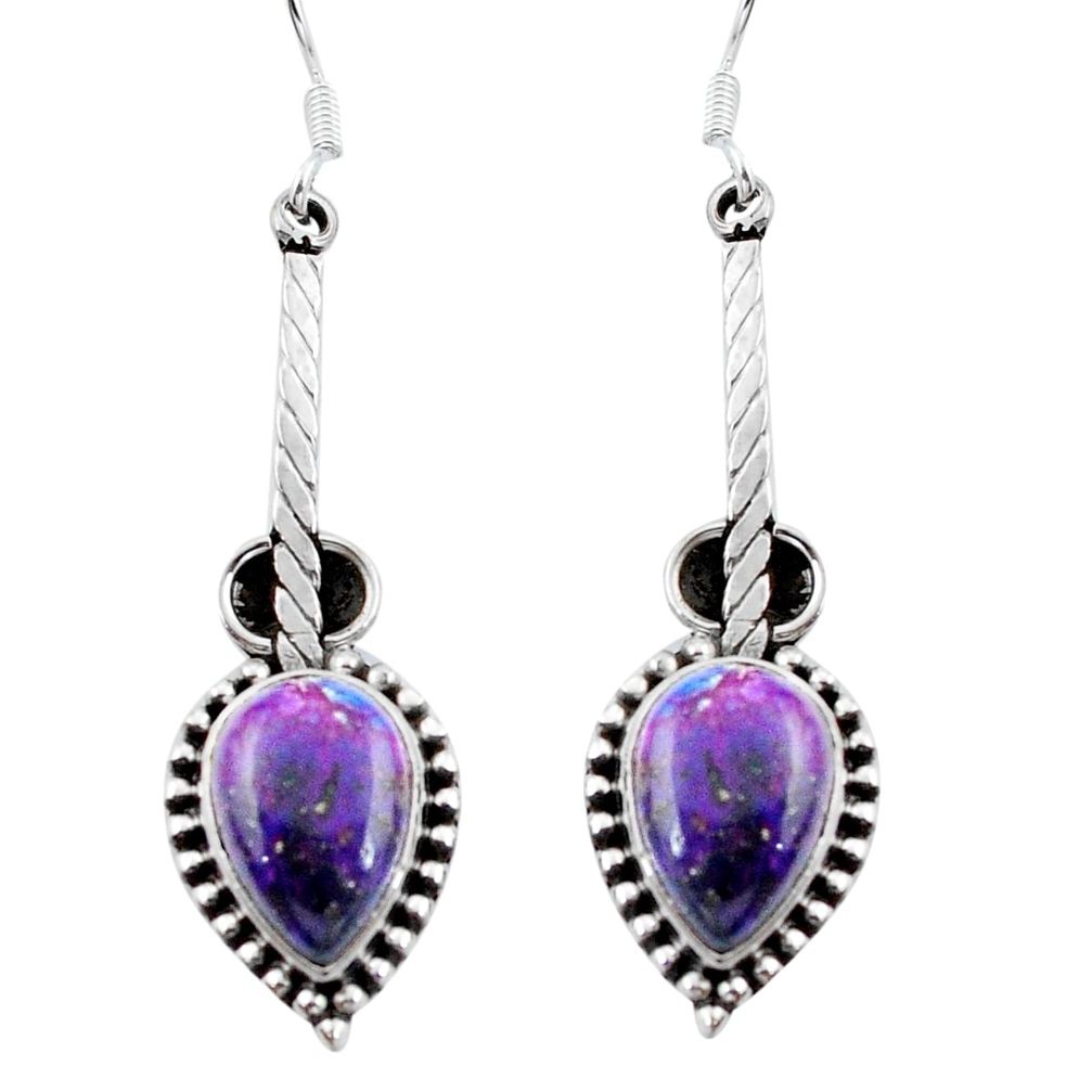 Purple copper turquoise 925 sterling silver dangle earrings d29715