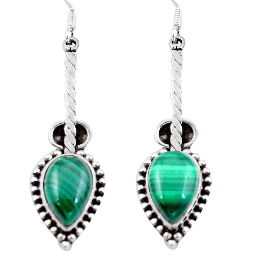 Natural green malachite (pilot's stone) 925 silver dangle earrings d29719