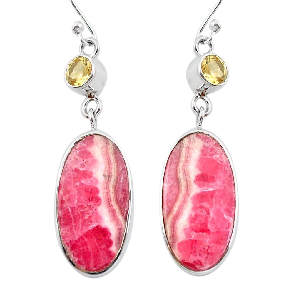 Natural pink rhodochrosite inca rose (argentina) 925 silver earrings d29721