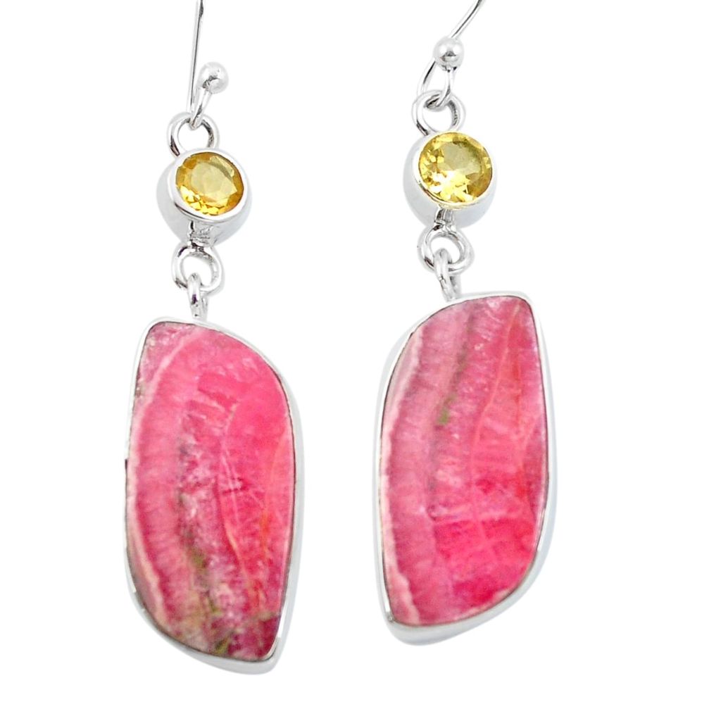 Natural pink rhodochrosite inca rose (argentina) 925 silver earrings d29722