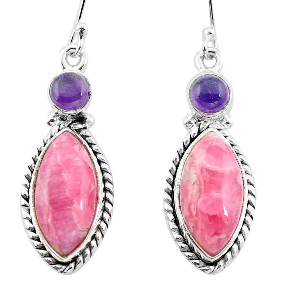 Natural pink rhodochrosite inca rose (argentina) 925 silver earrings d29723