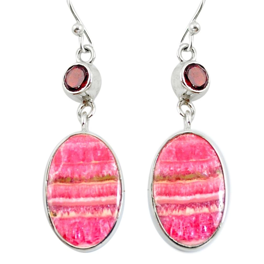 Natural pink rhodochrosite inca rose (argentina) 925 silver earrings d29730