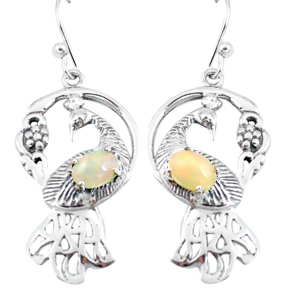 Natural multi color ethiopian opal 925 silver dangle peacock earrings d29734