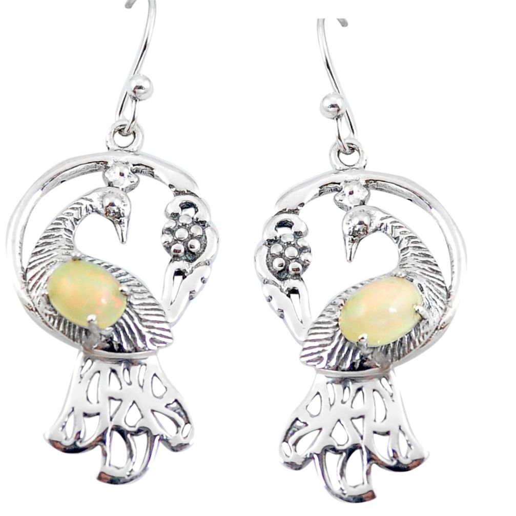 Natural multi color ethiopian opal 925 silver dangle peacock earrings d29736