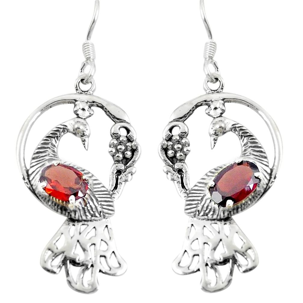 925 sterling silver natural red garnet dangle peacock earrings jewelry d29738