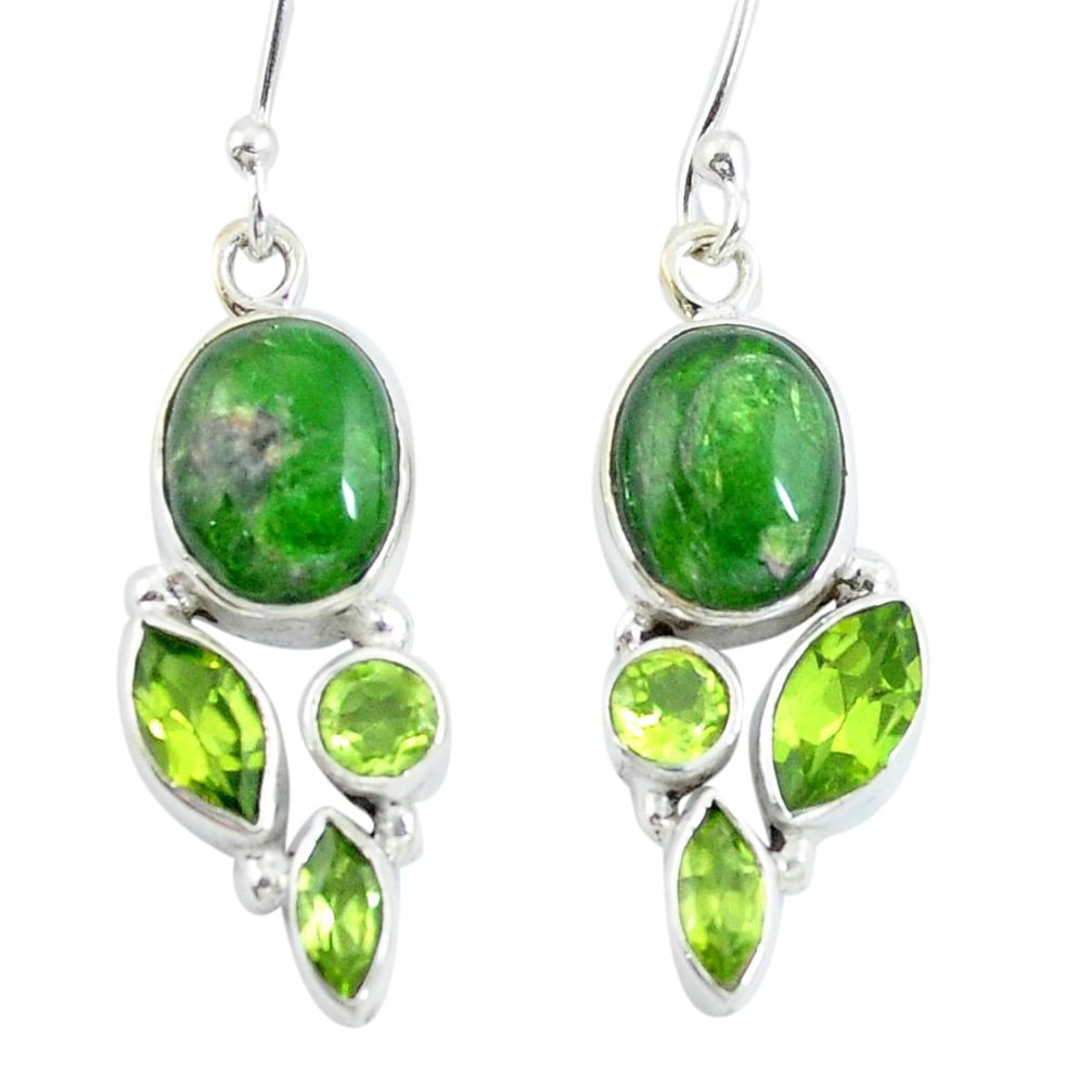 Natural green chrome diopside peridot 925 silver dangle earrings d29739