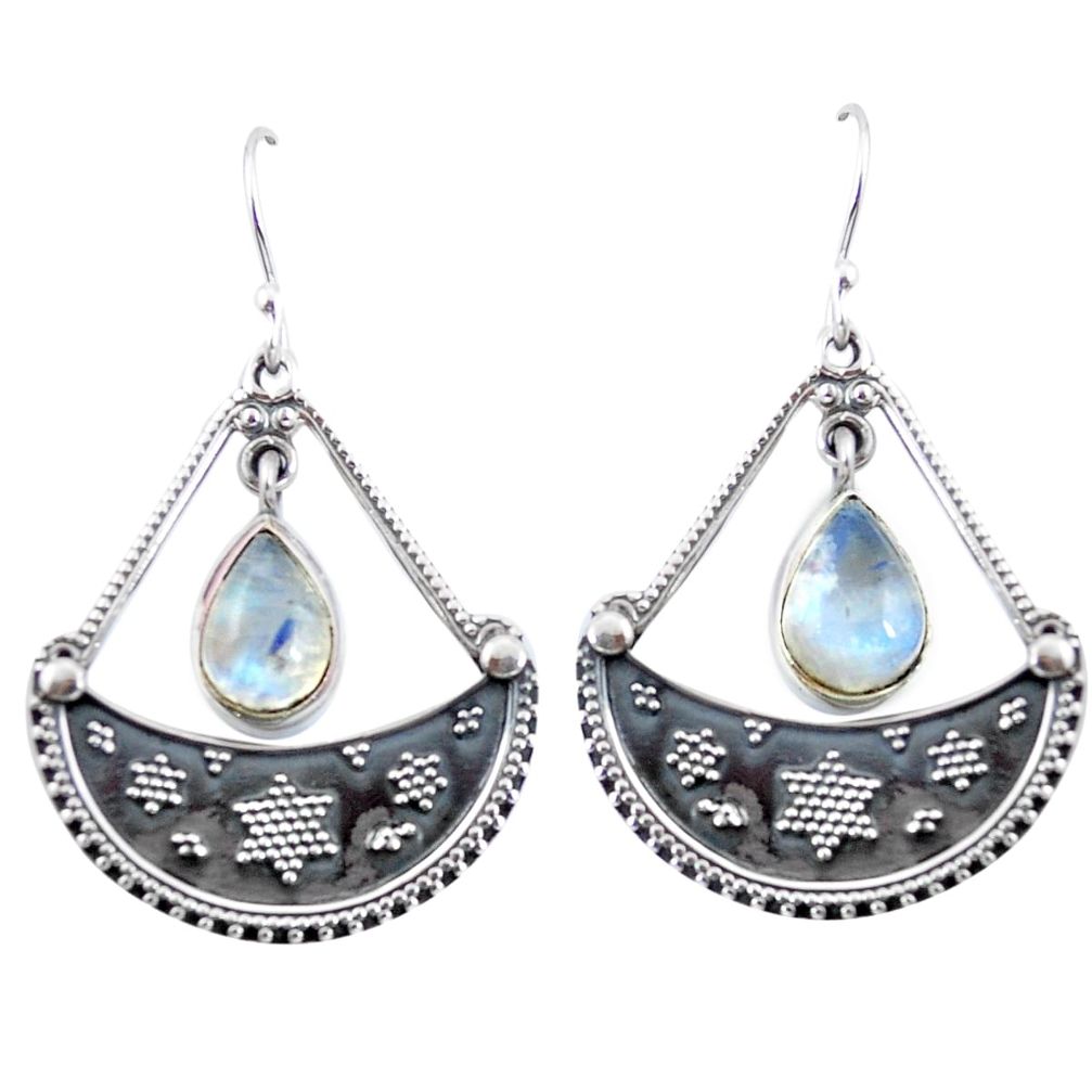 Natural rainbow moonstone 925 sterling silver dangle earrings d29743