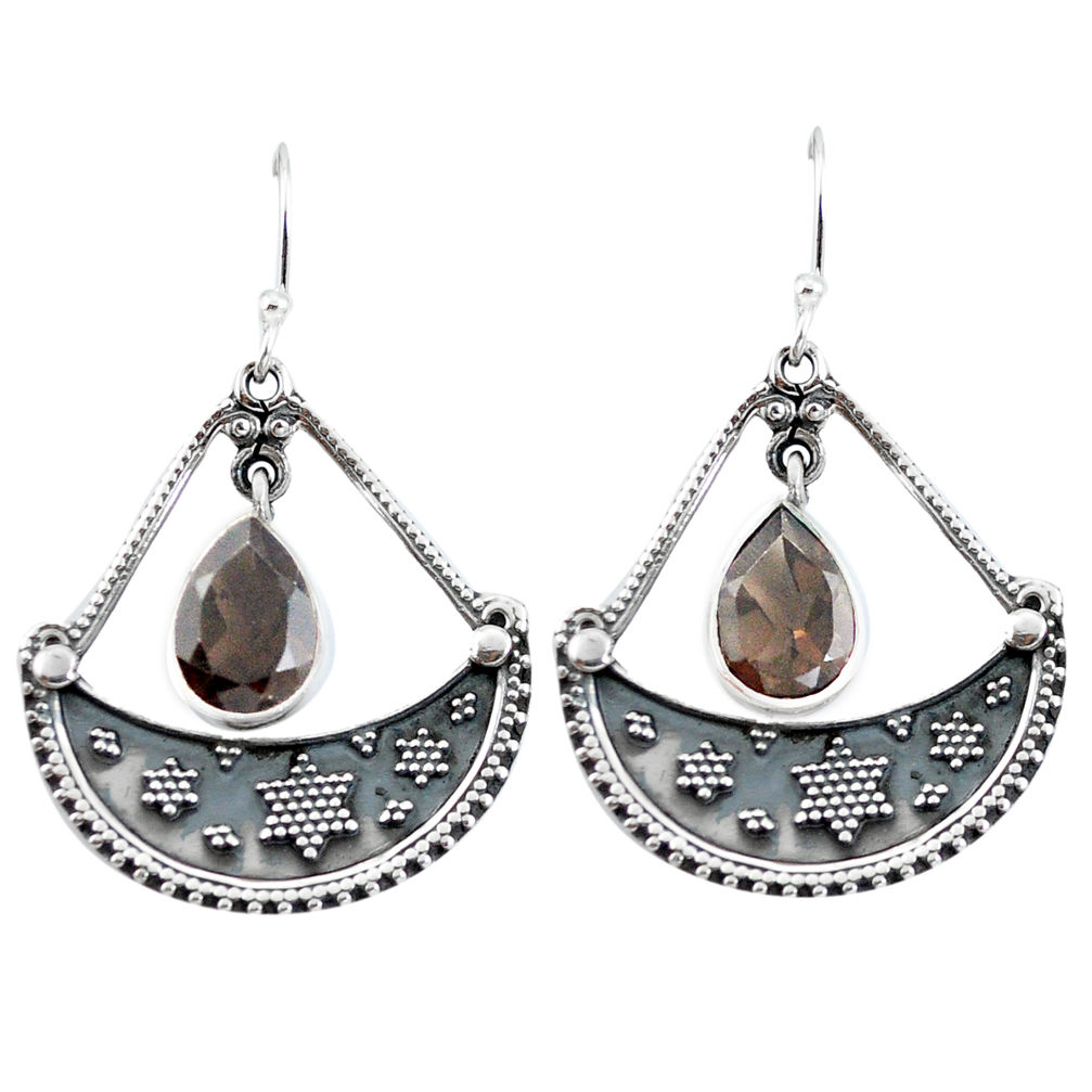 Brown smoky topaz 925 sterling silver dangle earrings jewelry d29747