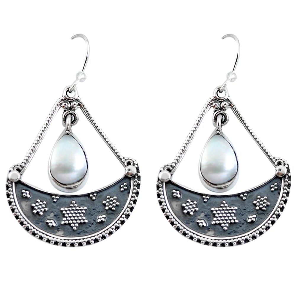 Natural white pearl 925 sterling silver dangle earrings jewelry d29748