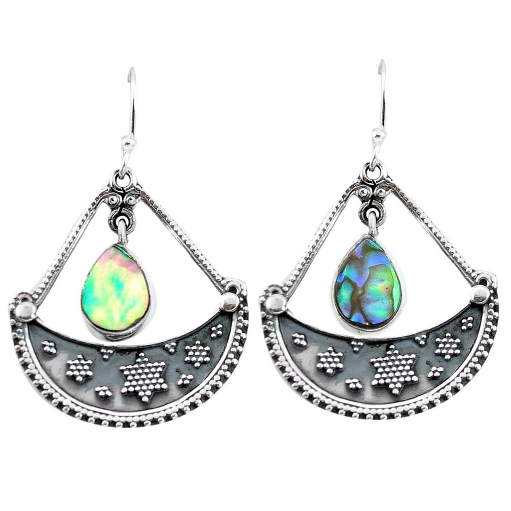 Natural green abalone paua seashell 925 silver dangle earrings d29749